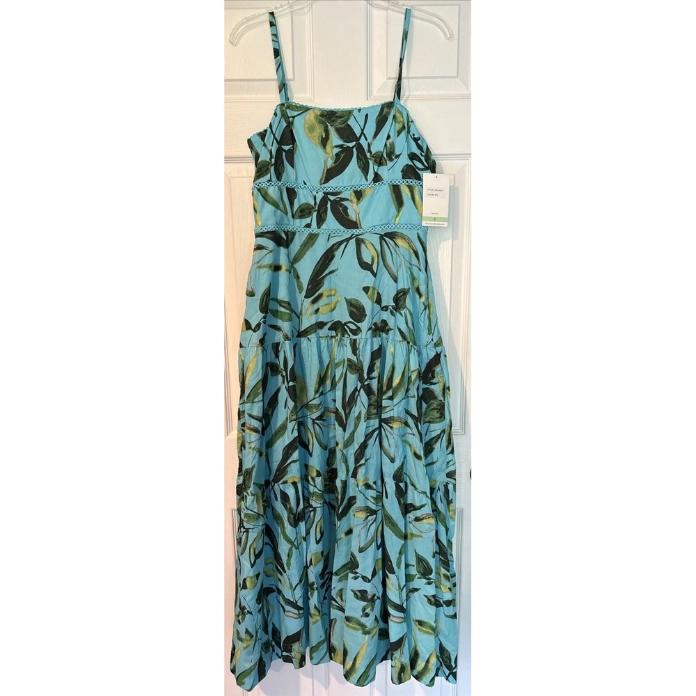 Taylor Blue Floral Tiered Ruffle Maxi Dress 8 Maxi Cotton Smocked Tropical Beach